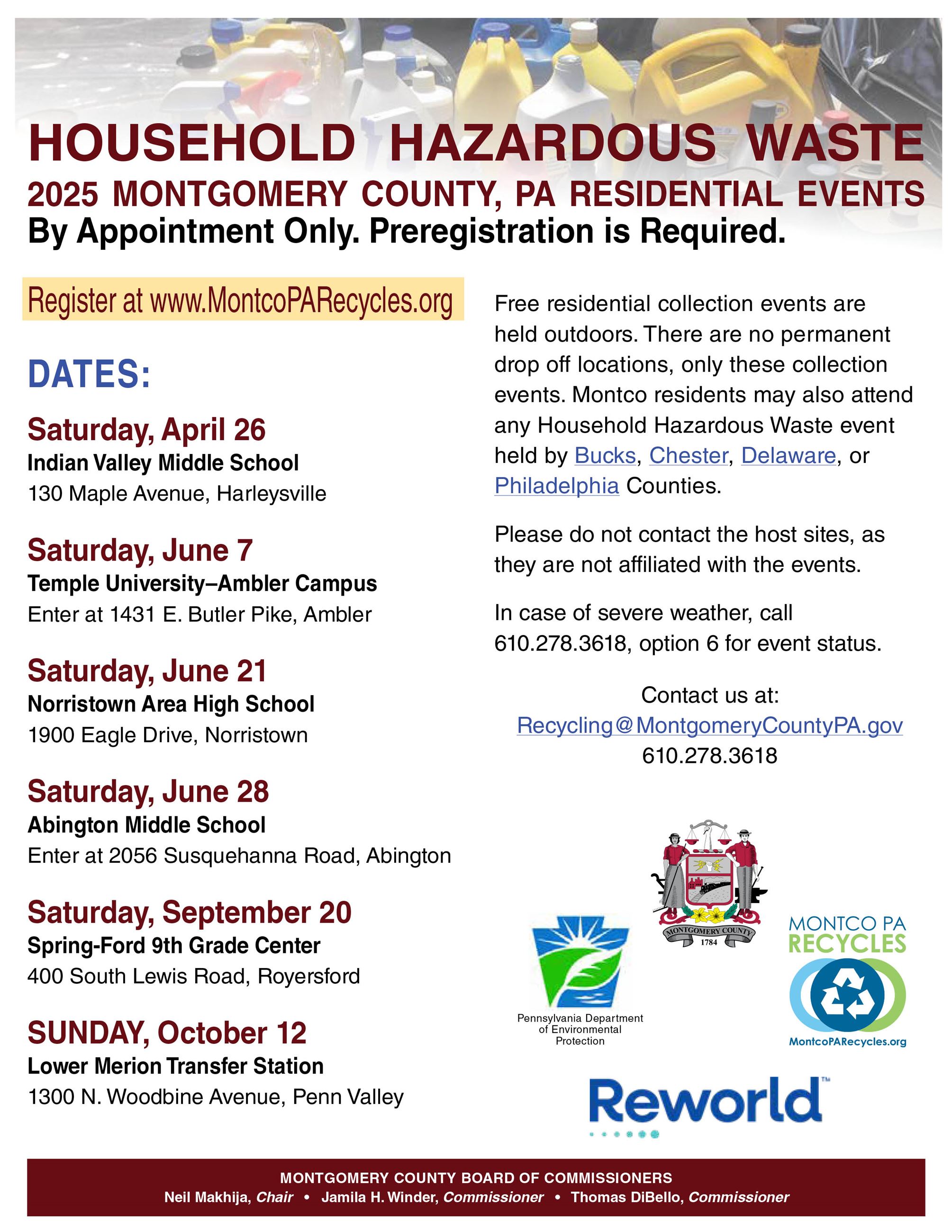 2025 Montgomery County Hazardous Household Waste Events List